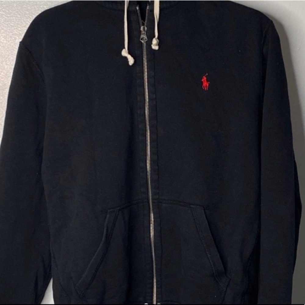 Authentic black polo zip up hoodie